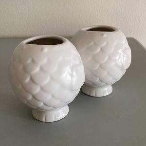 White ceramic fish vases Modern Coastal Seaside Decor set of 2 small vessels